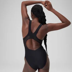 Women's Solid Highneck Scoop Swimsuit Dark Grey