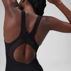 Women's Solid Highneck Scoop Swimsuit Dark Grey