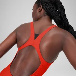 Women's Solid Highneck Swimsuit Red