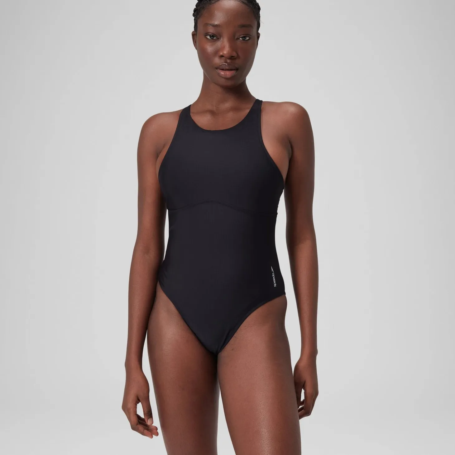 Women's Solid Highneck Swimsuit Dark Grey