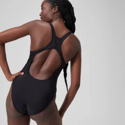 Women's Solid Highneck Swimsuit Dark Grey
