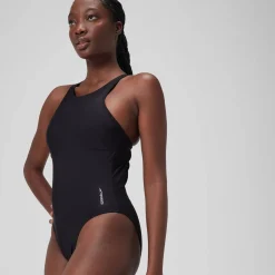 Women's Solid Highneck Swimsuit Dark Grey