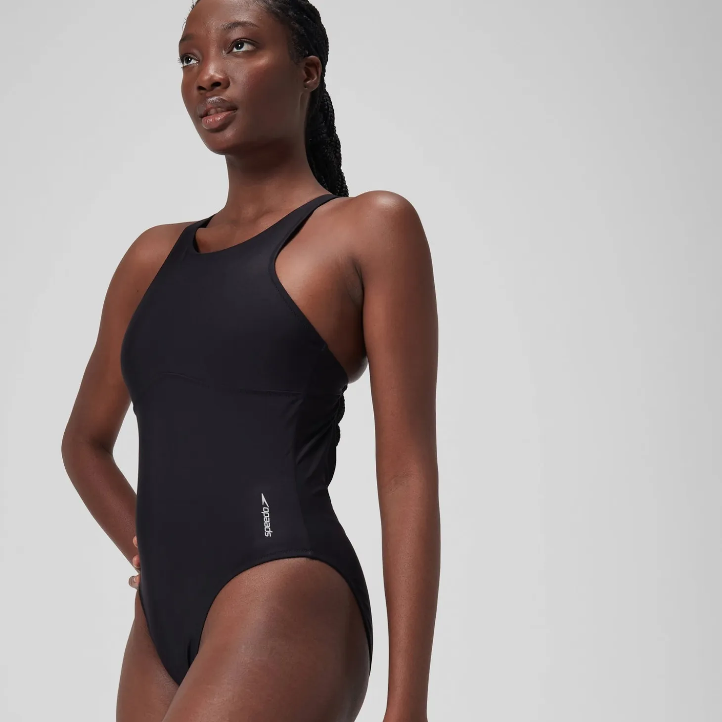 Women's Solid Highneck Swimsuit Dark Grey