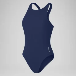 Women's Solid Scoop with Mesh Swimsuit Blue